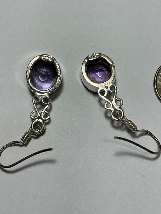 Sterling Silver Dangle Earrings with an Amethyst color stone. 1.5 inches long - Picture 6 of 7